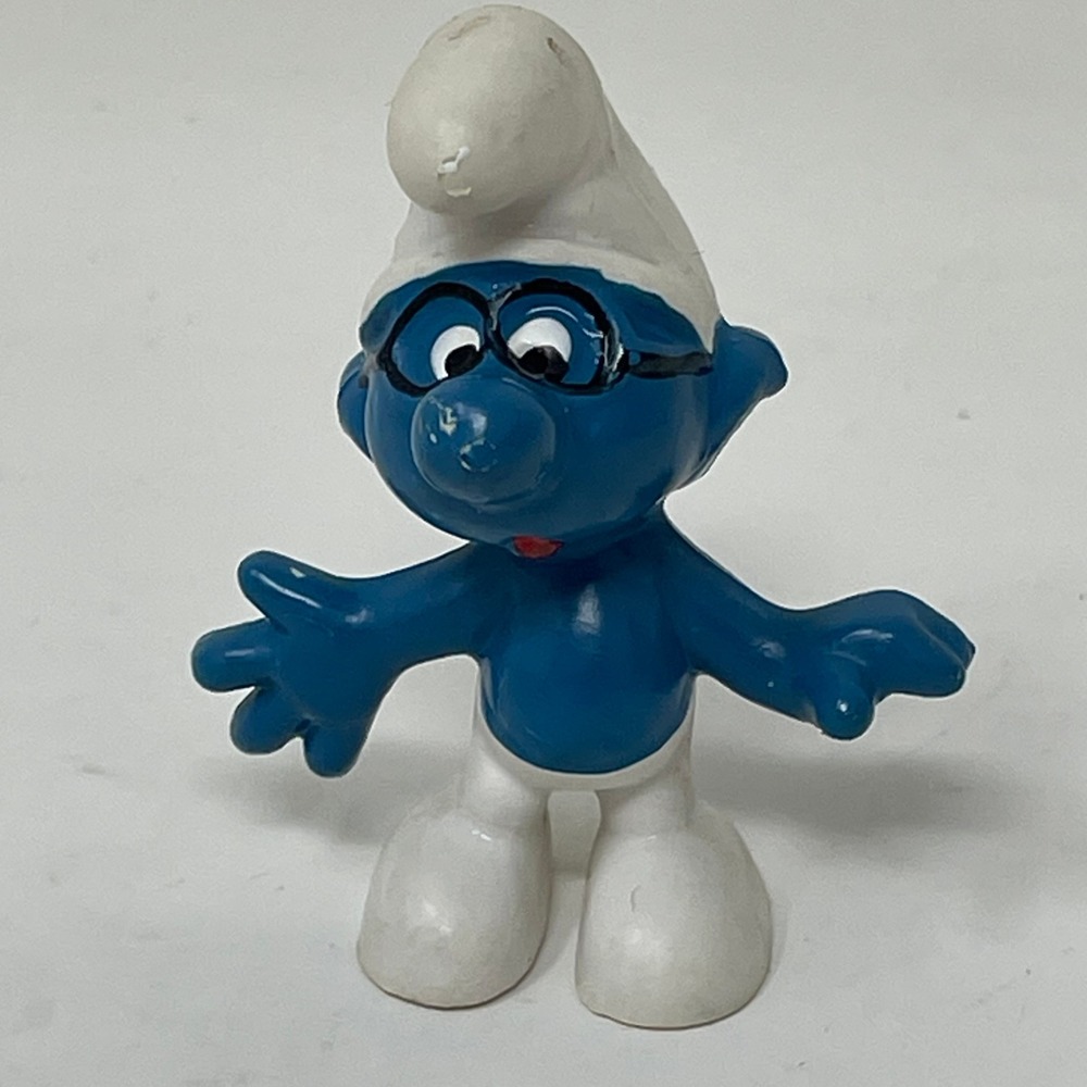 Vintage‎ 1969 Brainy Smurf Figure Schleich Peyo PVC Toy Collectible Hong Kong